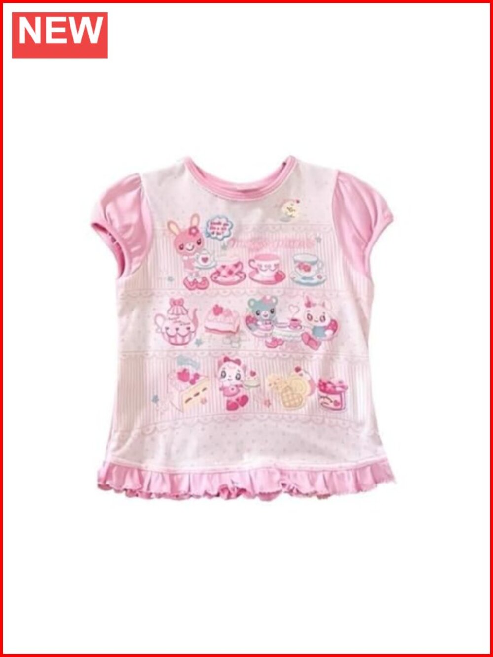 Women's Sweet Crop Top Cartoon Print Y2K Slim Fit Ruffled Short Sleeve Tee